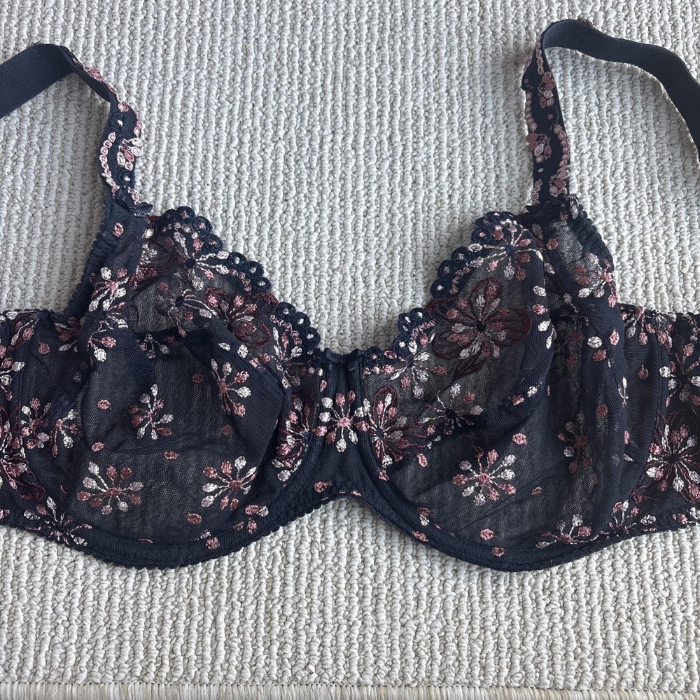 Prima Donna Bra 38DD Underwire Floral Lace Sheer Unlined Unpadded
